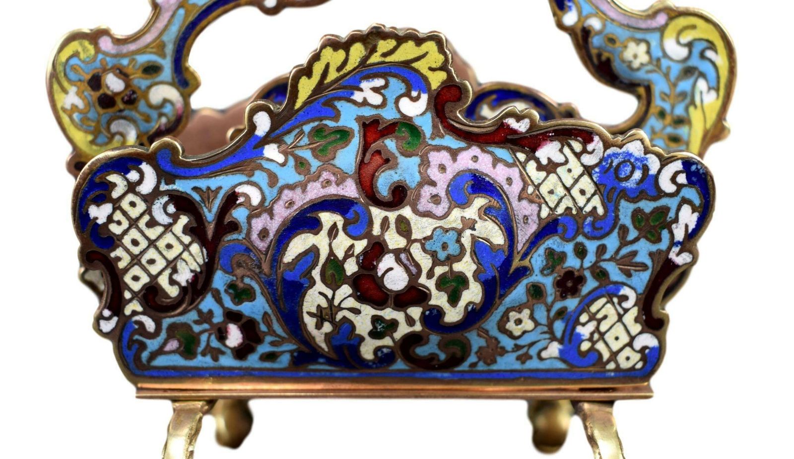 Antique French Enameled Cloisonne Bronze Letter Holder Blotter Holder photo Home Decor