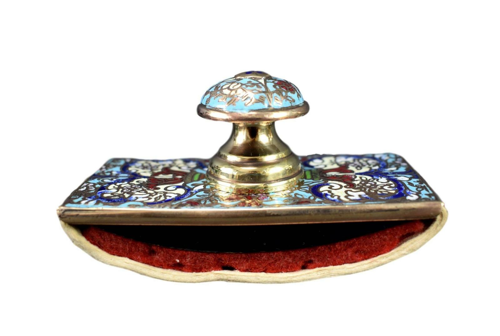 Antique French Enameled Cloisonne Bronze Letter Holder Blotter Holder photo vinterior