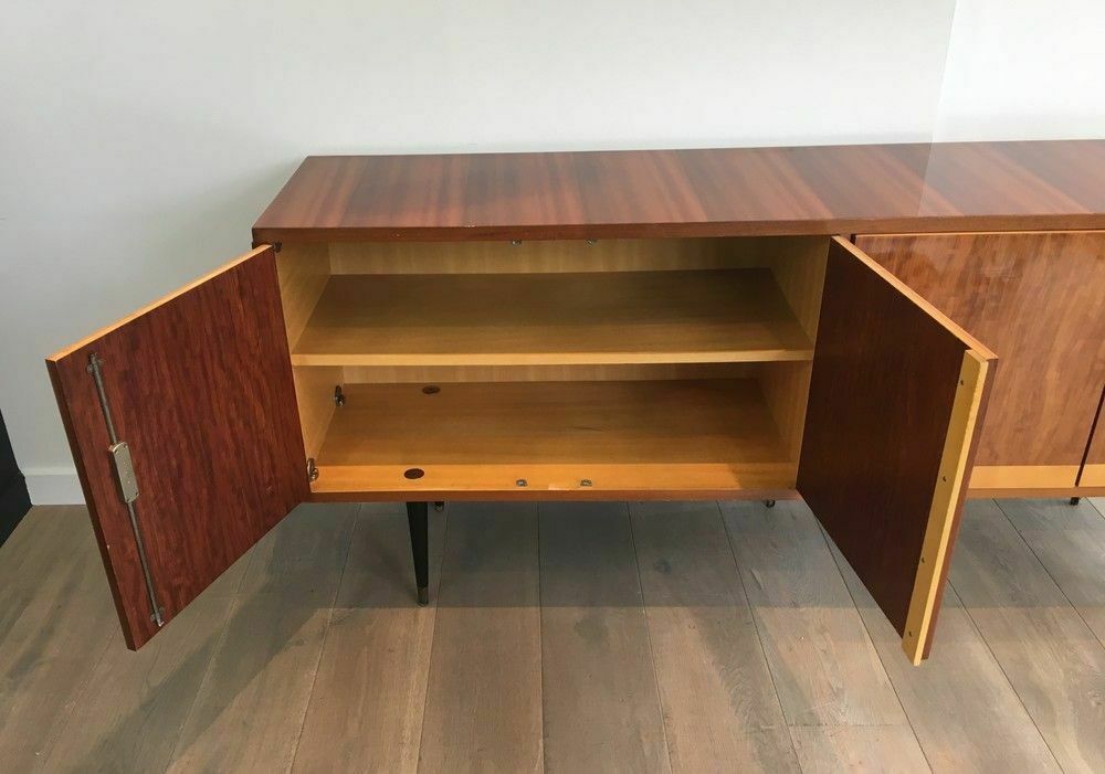 Designer Sideboard With 4 Doors In Sapelli Mahogany And Sycamore On A Blackened Wood Base photo Furniture