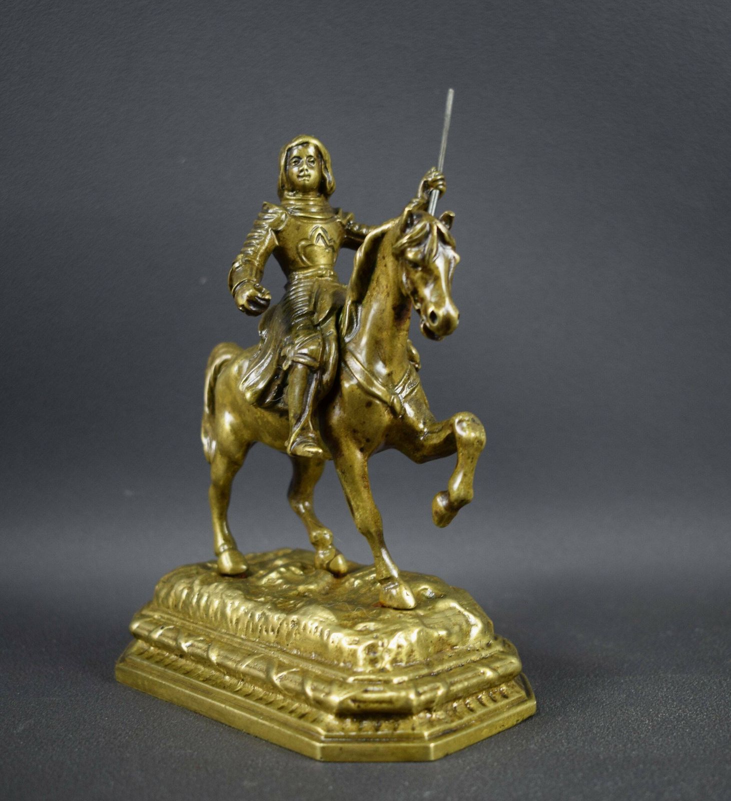 Saint Joan Of Arc On Horse Statue Vintage Bronze photo furniture