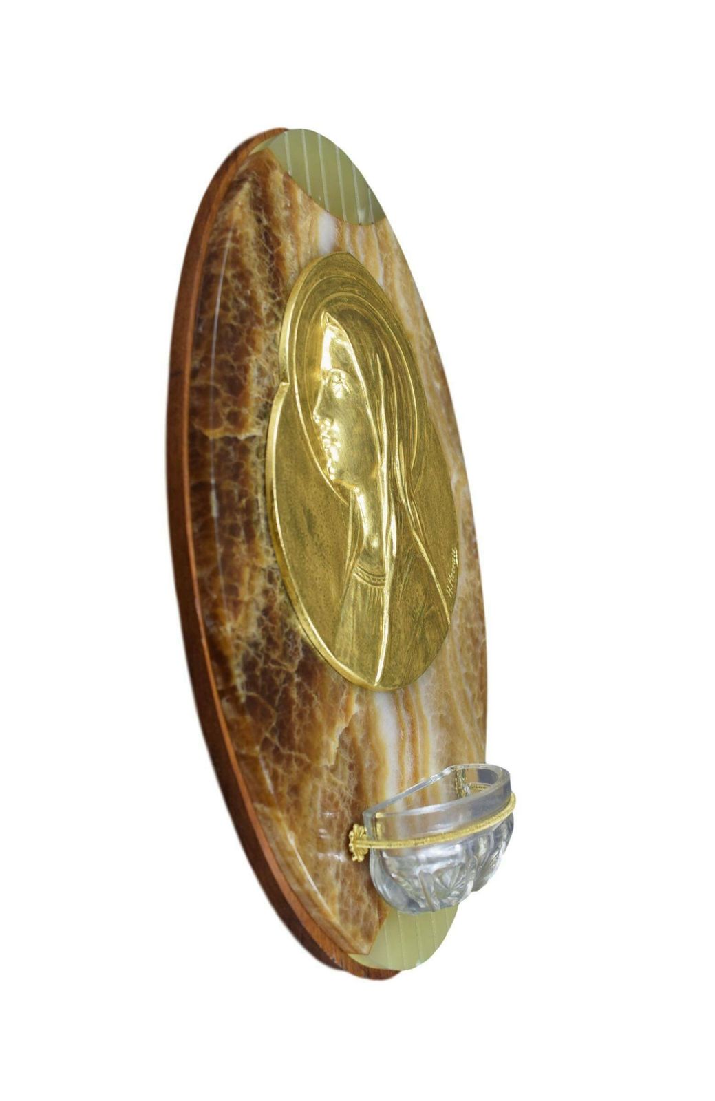 Antique French Holy Water Font Benitier Waterfont Of Our Lady Of Lourdes By H. Moreau Marble photo for sale