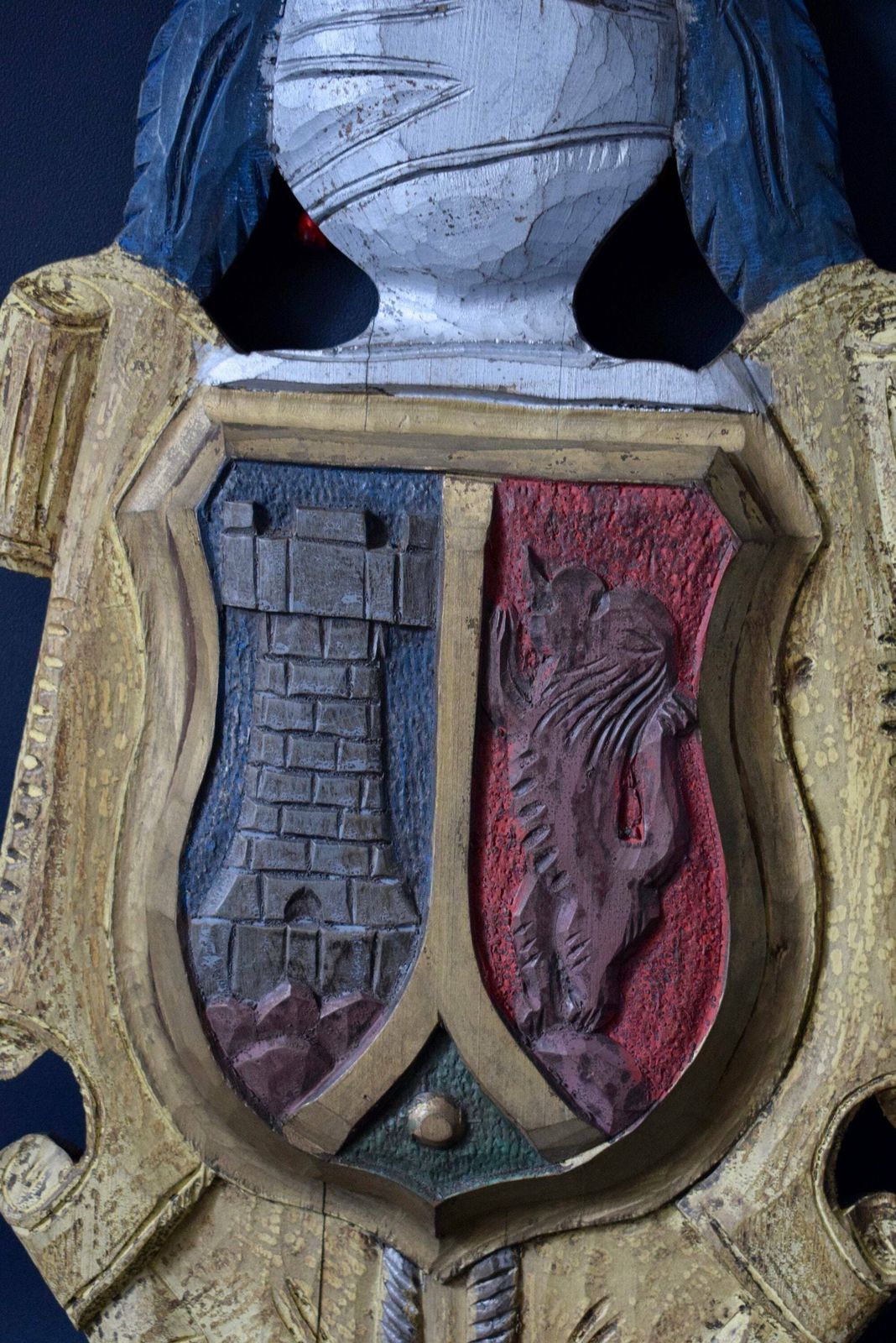 Antique Carved And Painted Wood Wall Coat Of Arms Crest photo for sale