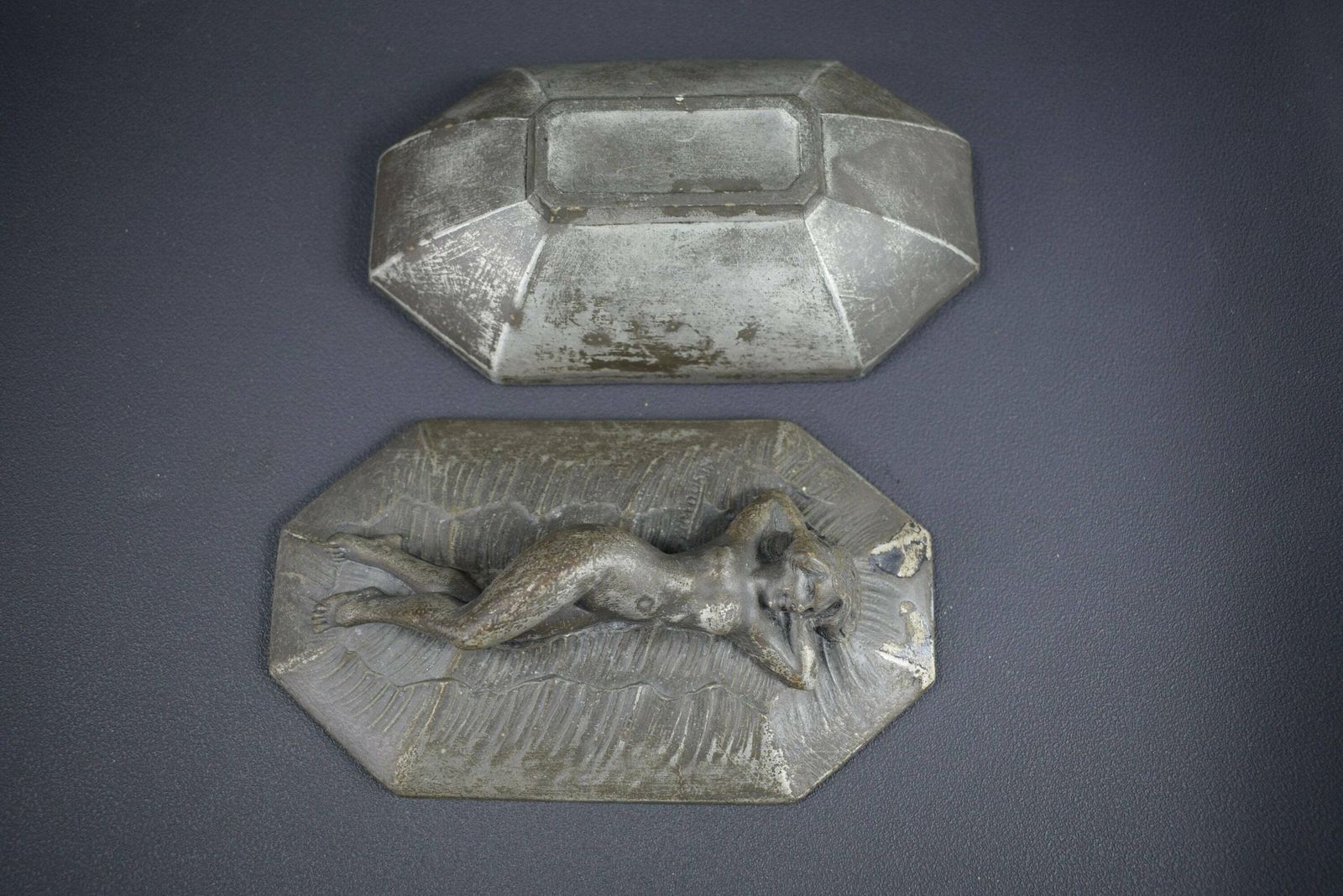 Limousin Art Nouveau French Antique Pewter Box Nude Woman photo 151.0
