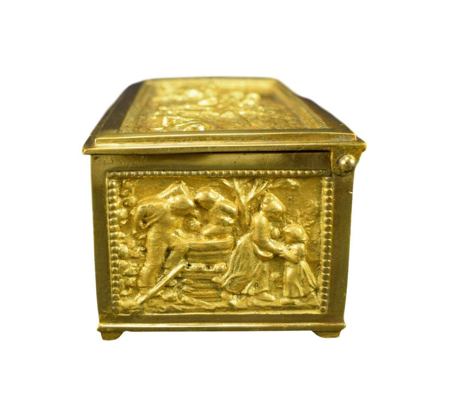 French Antique Bronze Style Casket Jewelry Box Rural Scenes photo furniture