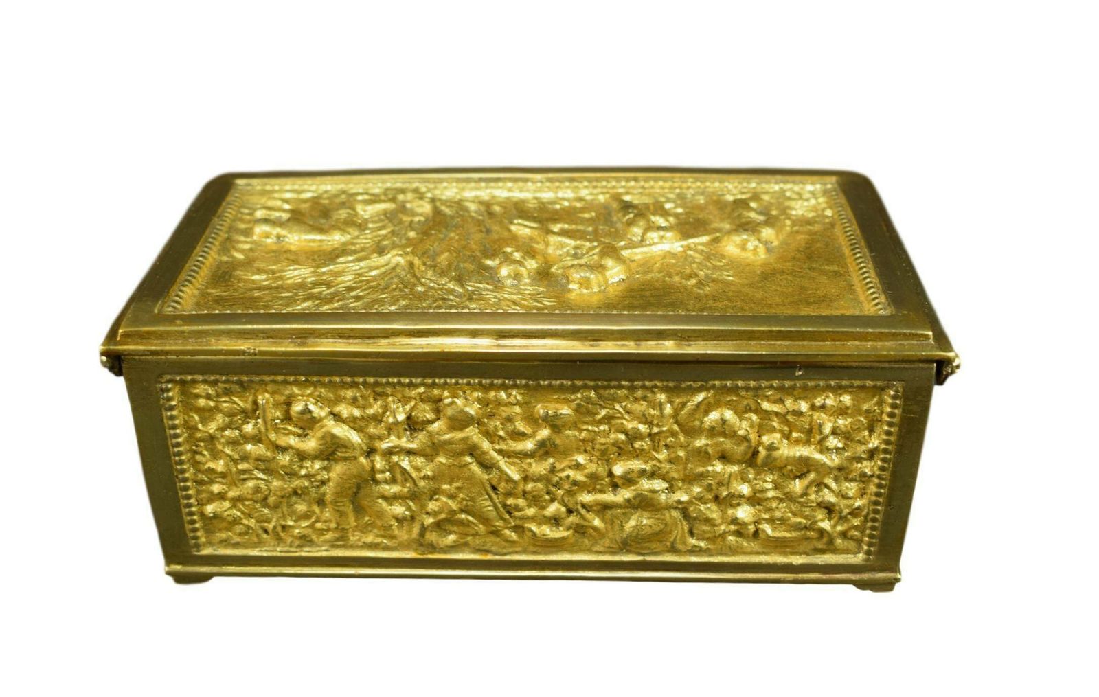 French Antique Bronze Style Casket Jewelry Box Rural Scenes photo for sale