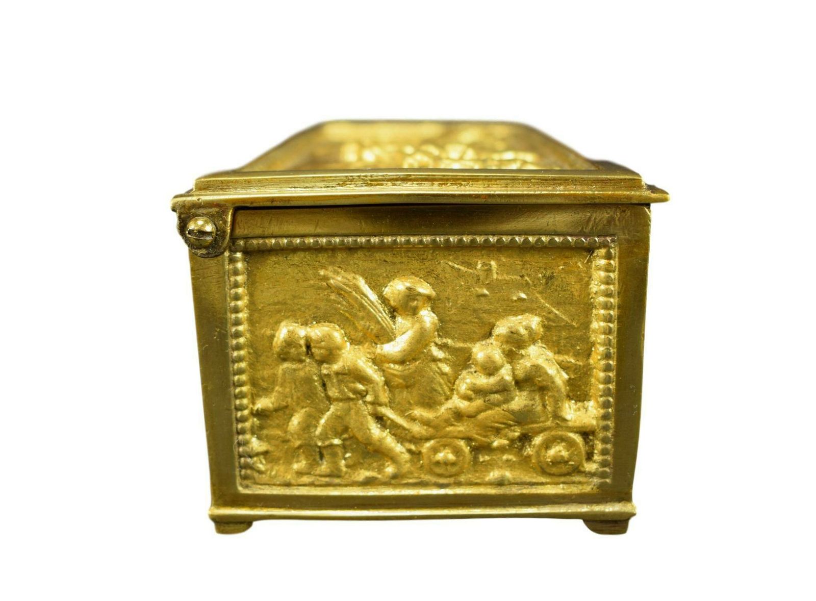 French Antique Bronze Style Casket Jewelry Box Rural Scenes photo Home Decor