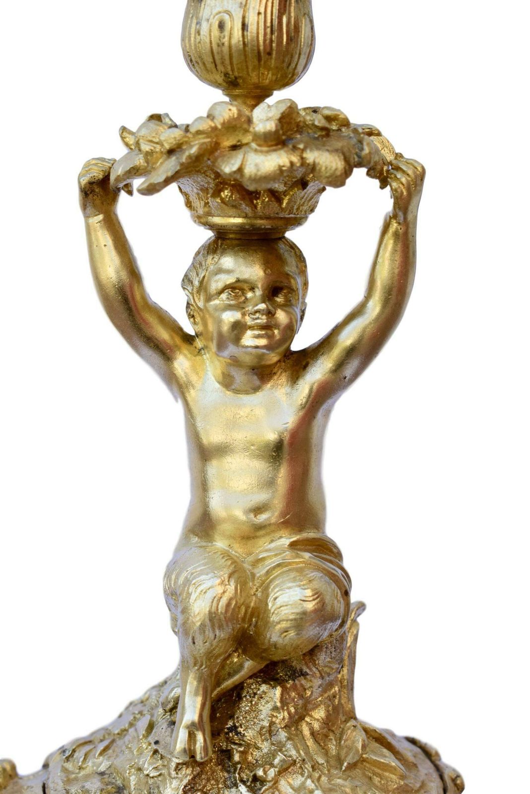 Rococo Antique French Ormolu Bronze Candlestick Candle Holder With A Faun Statue photo furniture