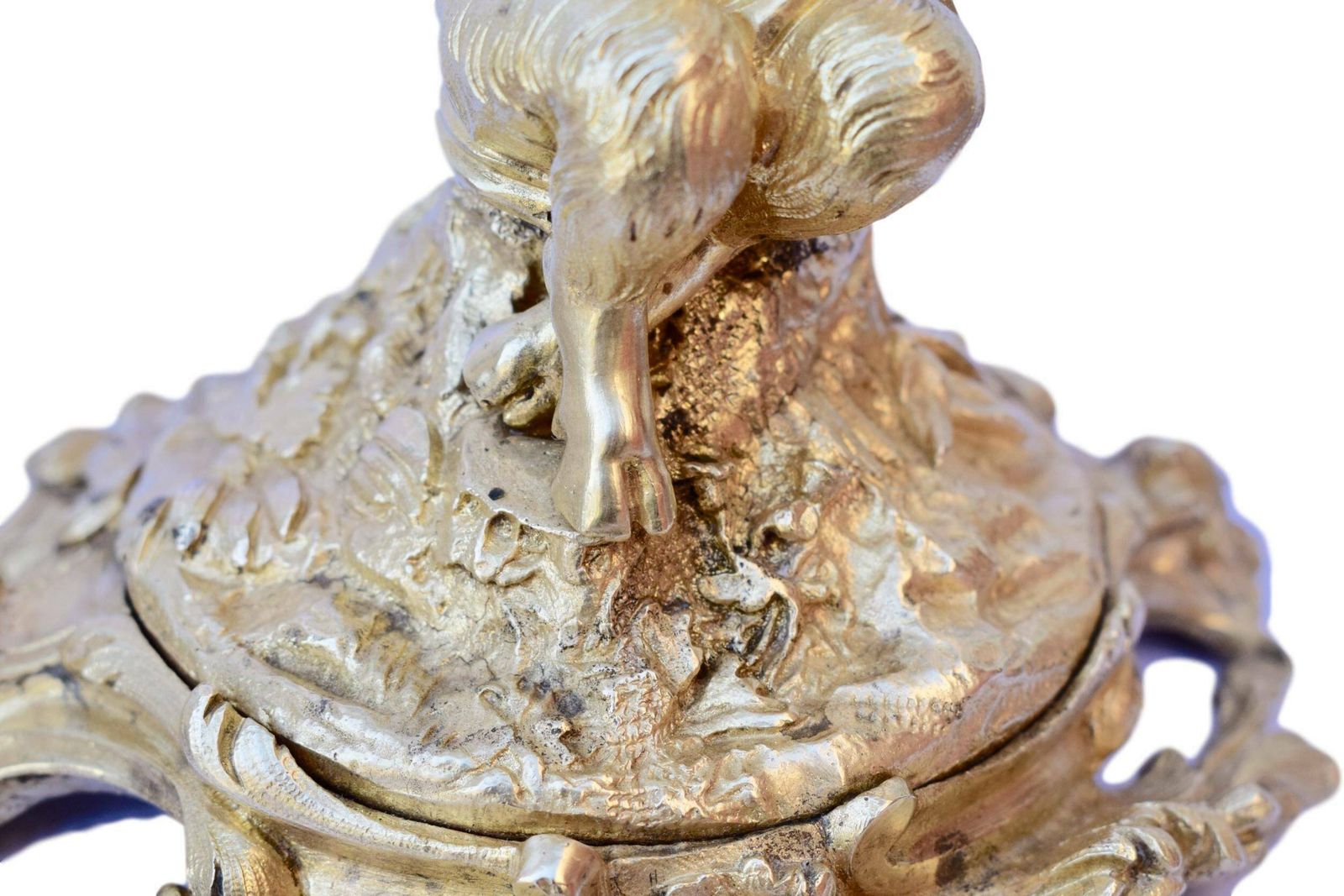 Rococo Antique French Ormolu Bronze Candlestick Candle Holder With A Faun Statue photo vintage