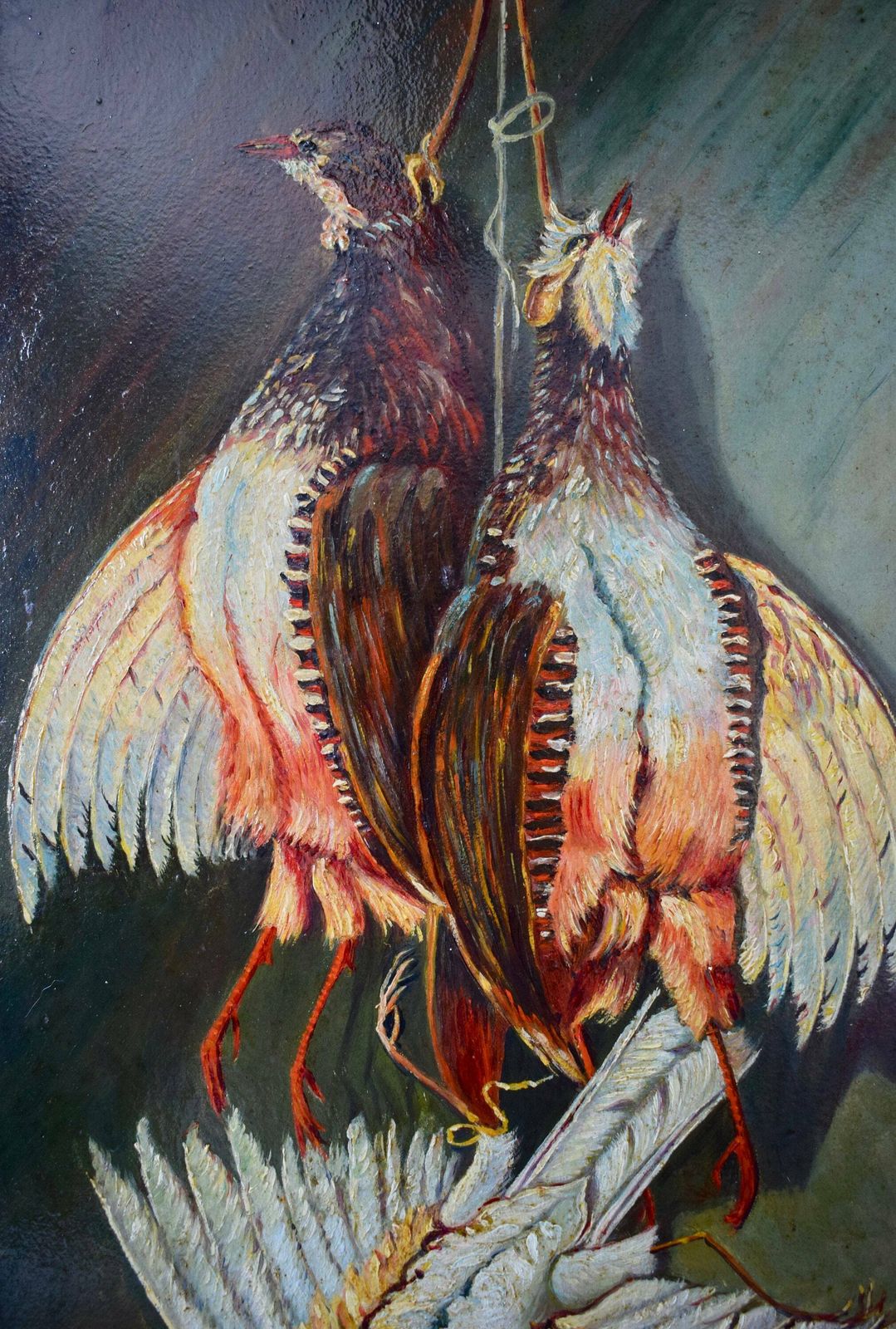 French Antique Hunt Trophy Oil Painting Game Birds photo vinterior