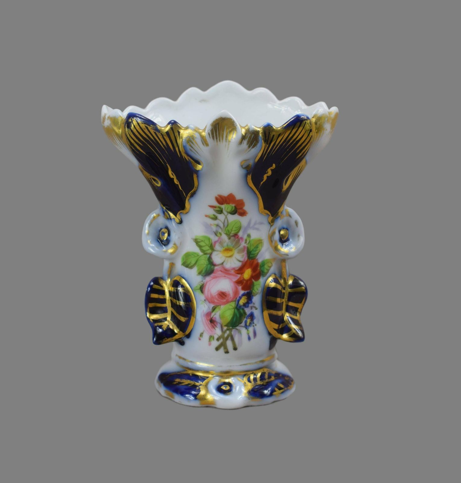 French Antique Valentine Porcelain Vase, Wedding Bride Married Vase, Hand Painted White Cobalt Blue Gold Vase