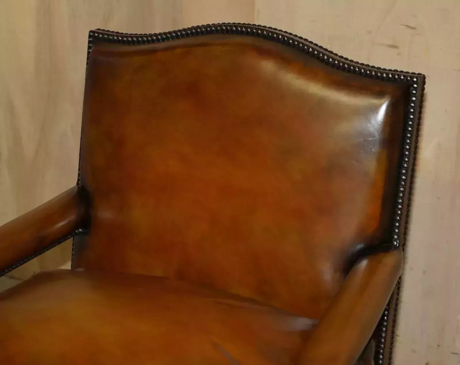 Lovely Pair Of Hand Dyed Cigar Brown Leather Library Armchairs With Ottoman photo 4950.0