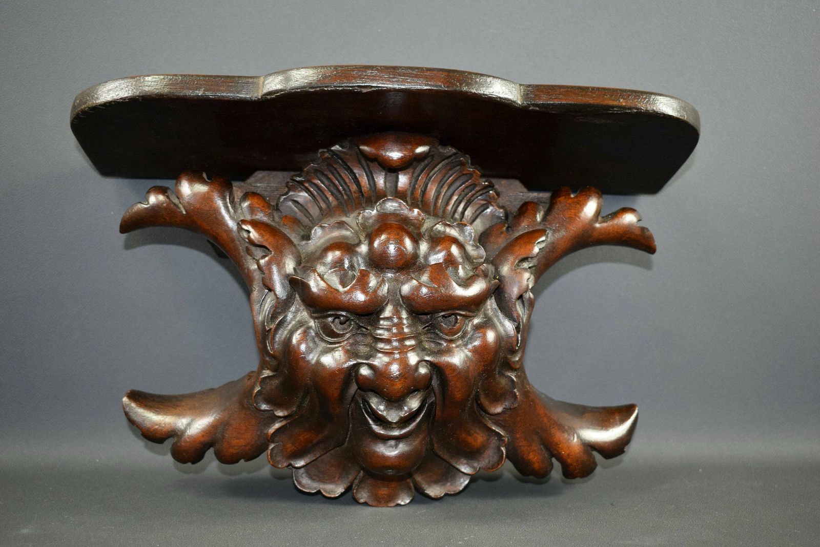 French Antique Gothic Walnut Hand Carved Wood Corbel Shelf Sconce Wall Bracket Mascaron photo Furniture