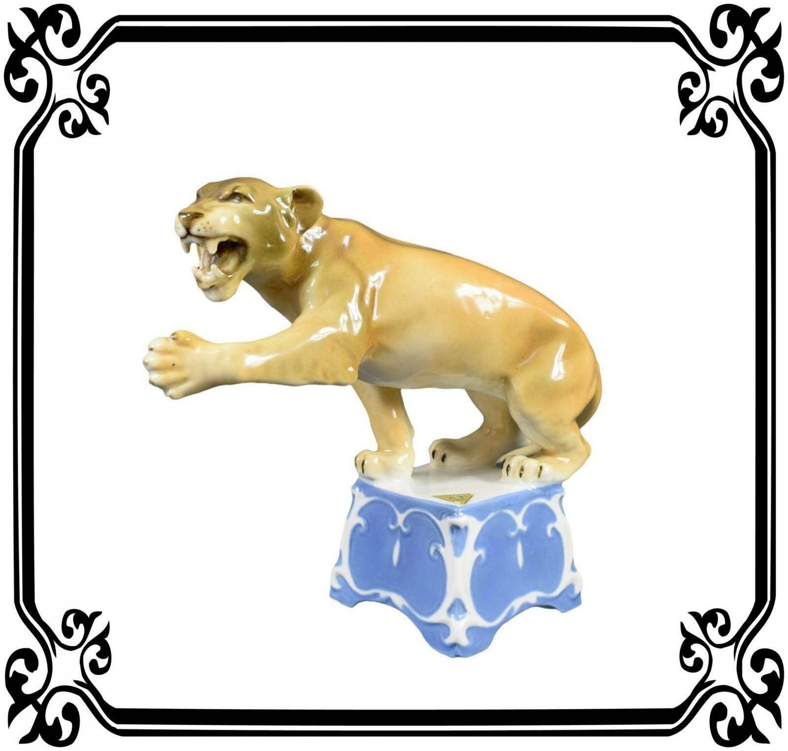 Royal Dux Vintage French Statue Lioness Porcelain