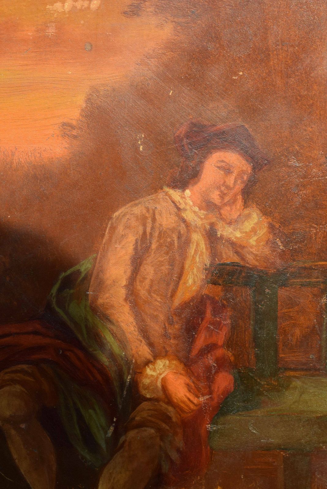 French Antique Oil Painting Of A 18th Century Style Romantic Couple In A Park At Sunset photo buy
