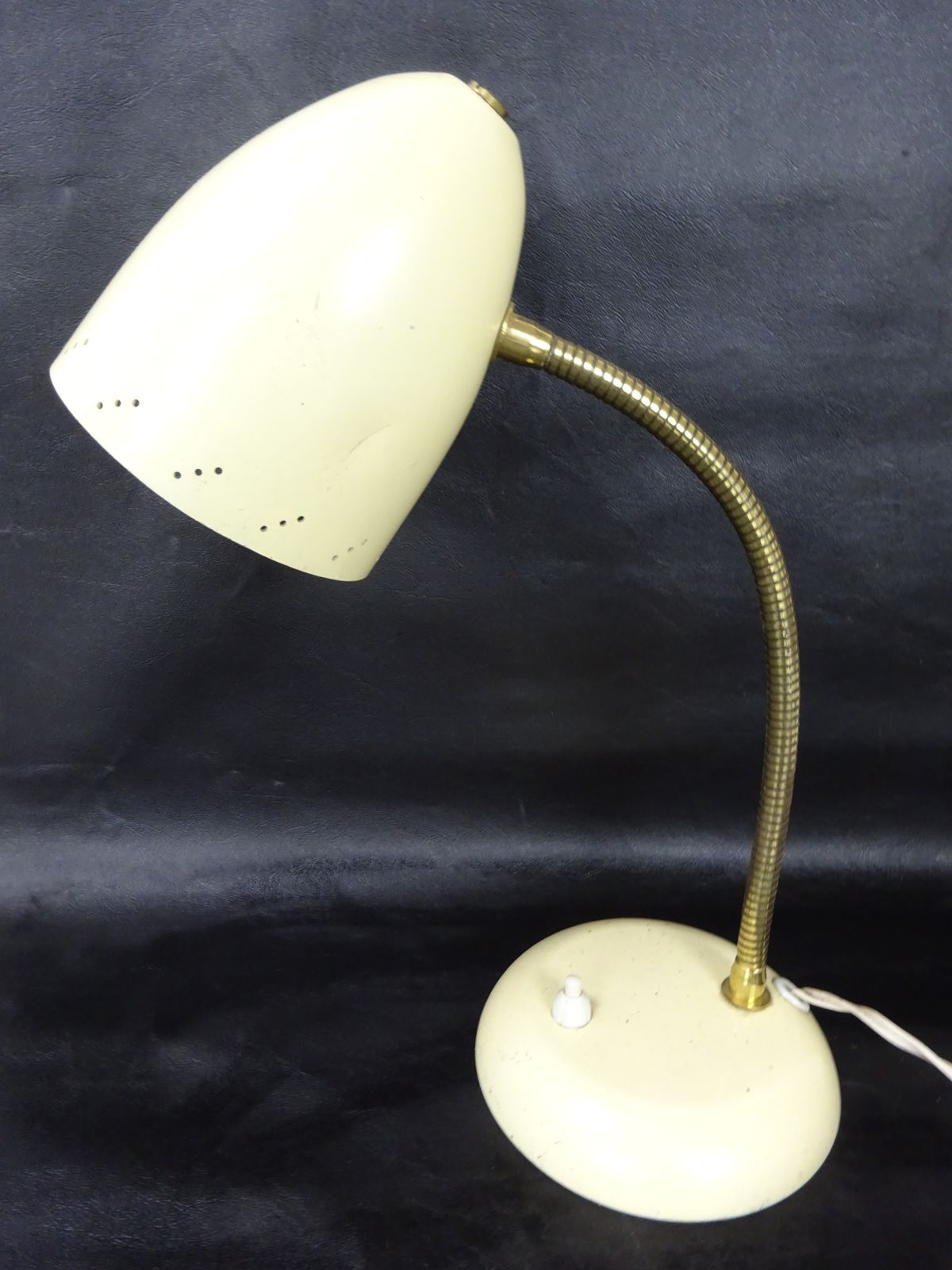 Mid Century European Cream Enamelled Metal Goose Neck Lamp