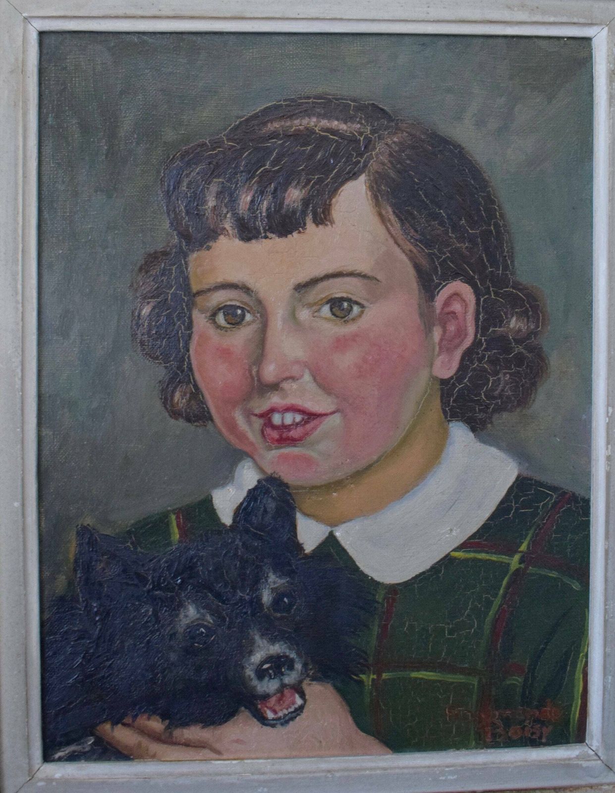 Raymonde Boisy Oil Painting Portrait Of A Young Girl & Her Dog photo furniture