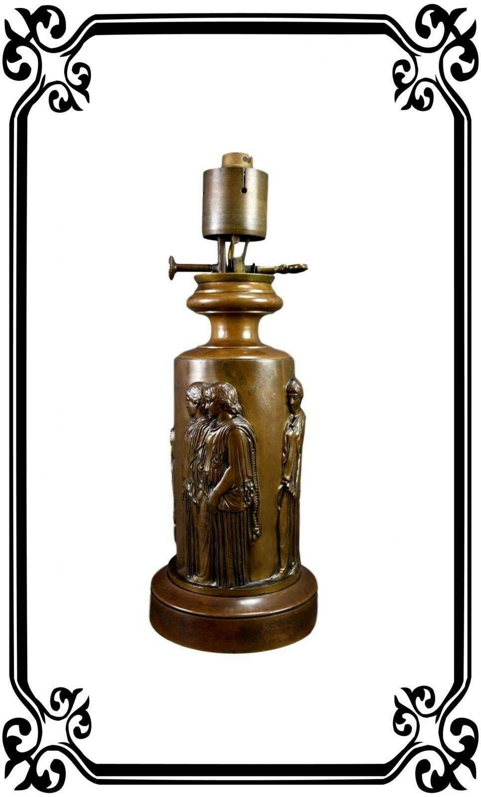19th Ferdinand Barbedienne Antique French Bronze Electrified Oil Lamp Base