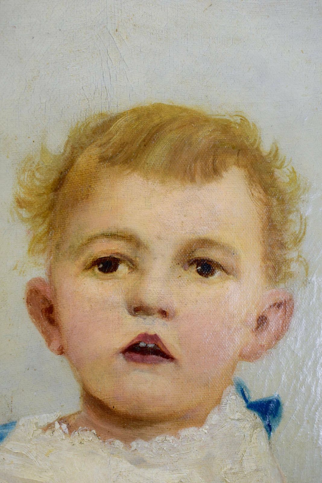 A Armanopoula Antique French Baby Portrait Oil Painting On Canvas Signed 19th photo vinterior