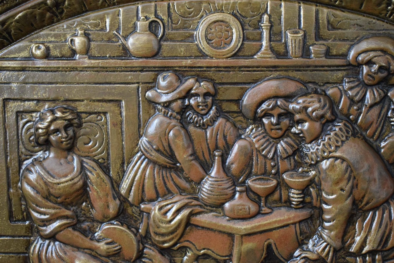 photo furniture 19th.C Embossed Copper Picture Art Wall Panel Tray