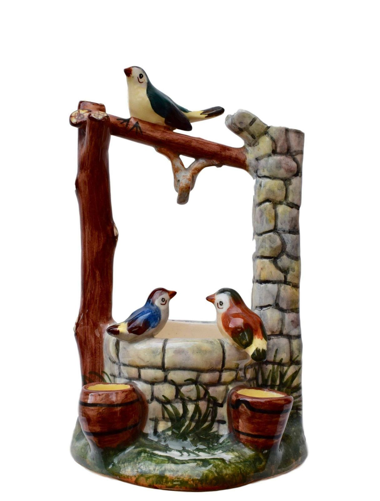 Jerome Massier Antique French Vallauris Majolica Bird Wishing Well Centrepiece