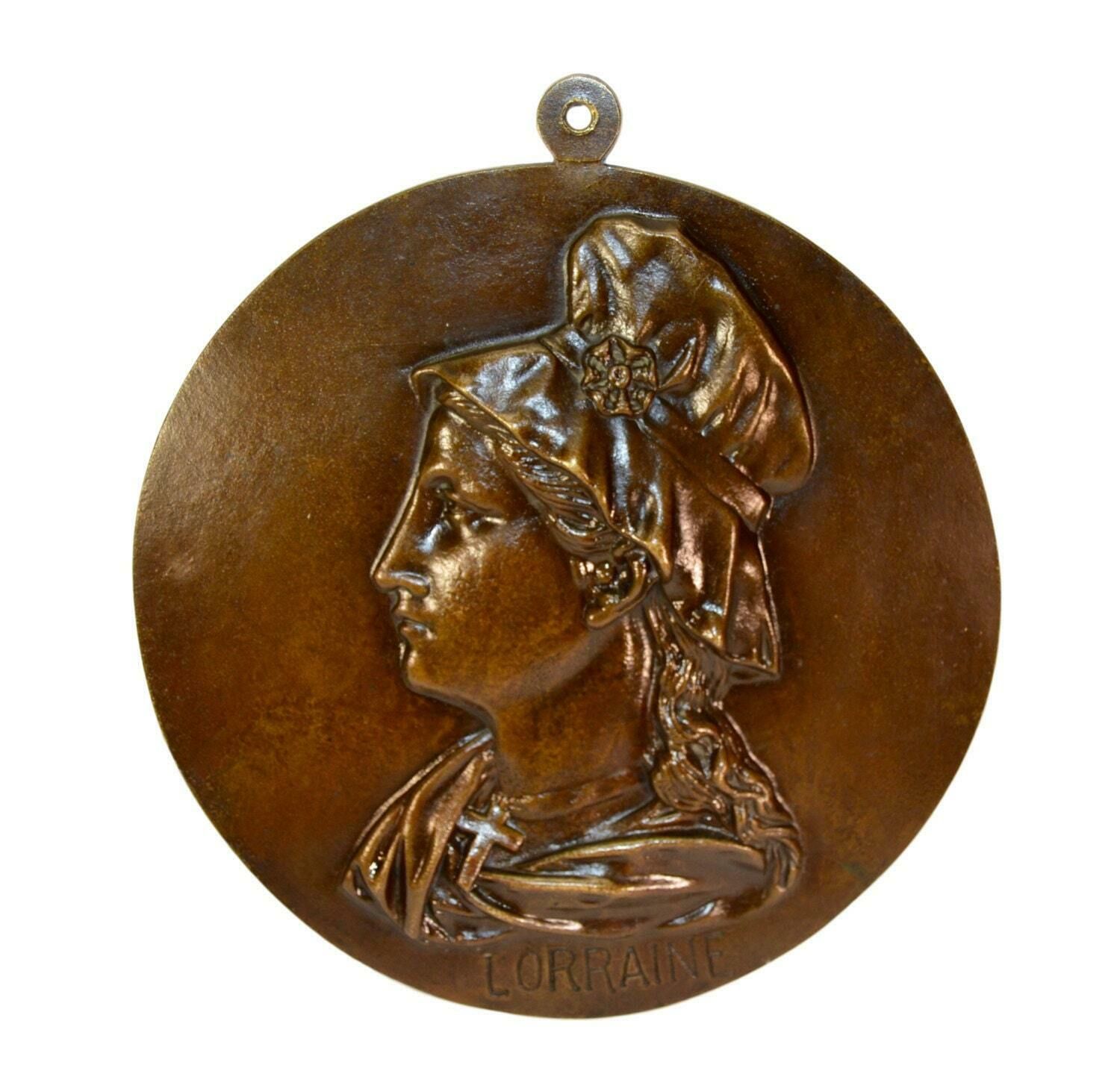 19th French Lorraine Woman Profile Portrait Bronze Wall Decorative Medal Plaque Plate photo 195.0