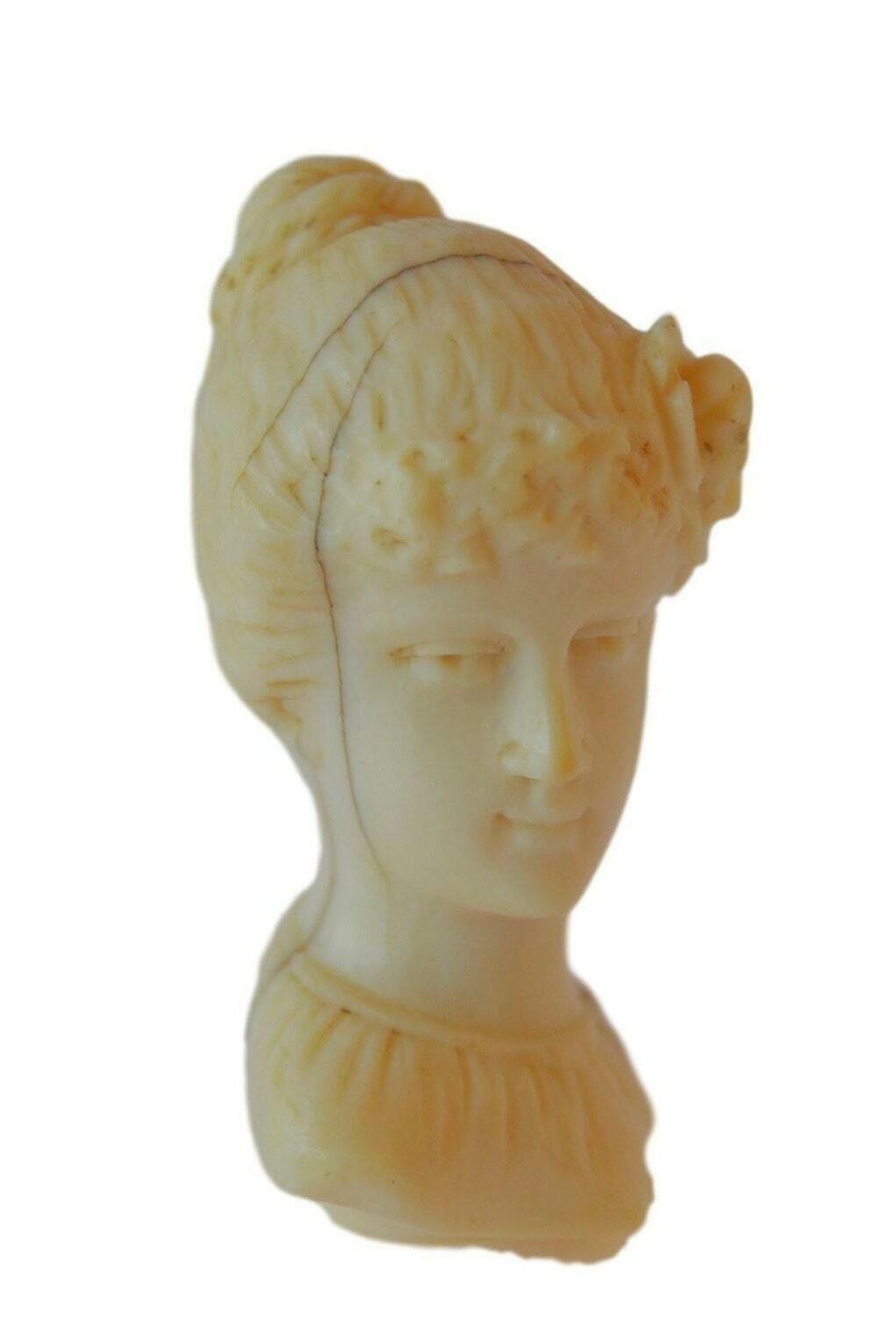 Antique French Hand Carved Wax Seal Sculpture Woman Bust photo for sale