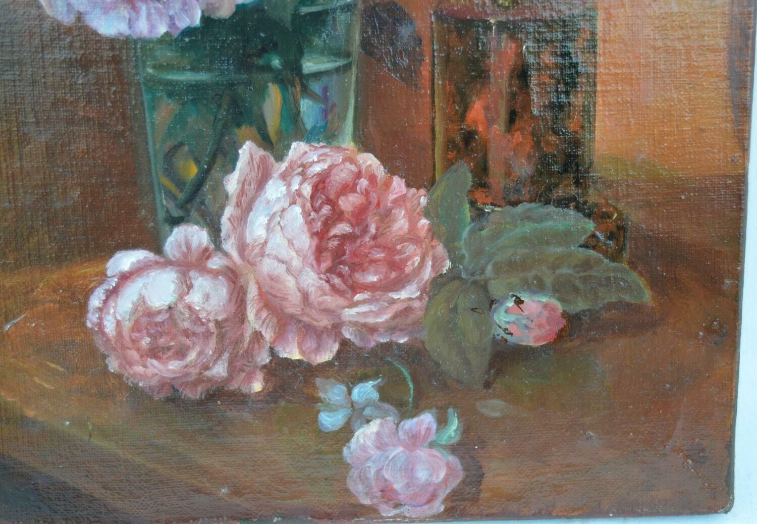 French Painting Oil On Canvas   Flowers   Still Life   Angel   By Calixte   French Wall Picture   Home Decoration   Home Wall photo for sale