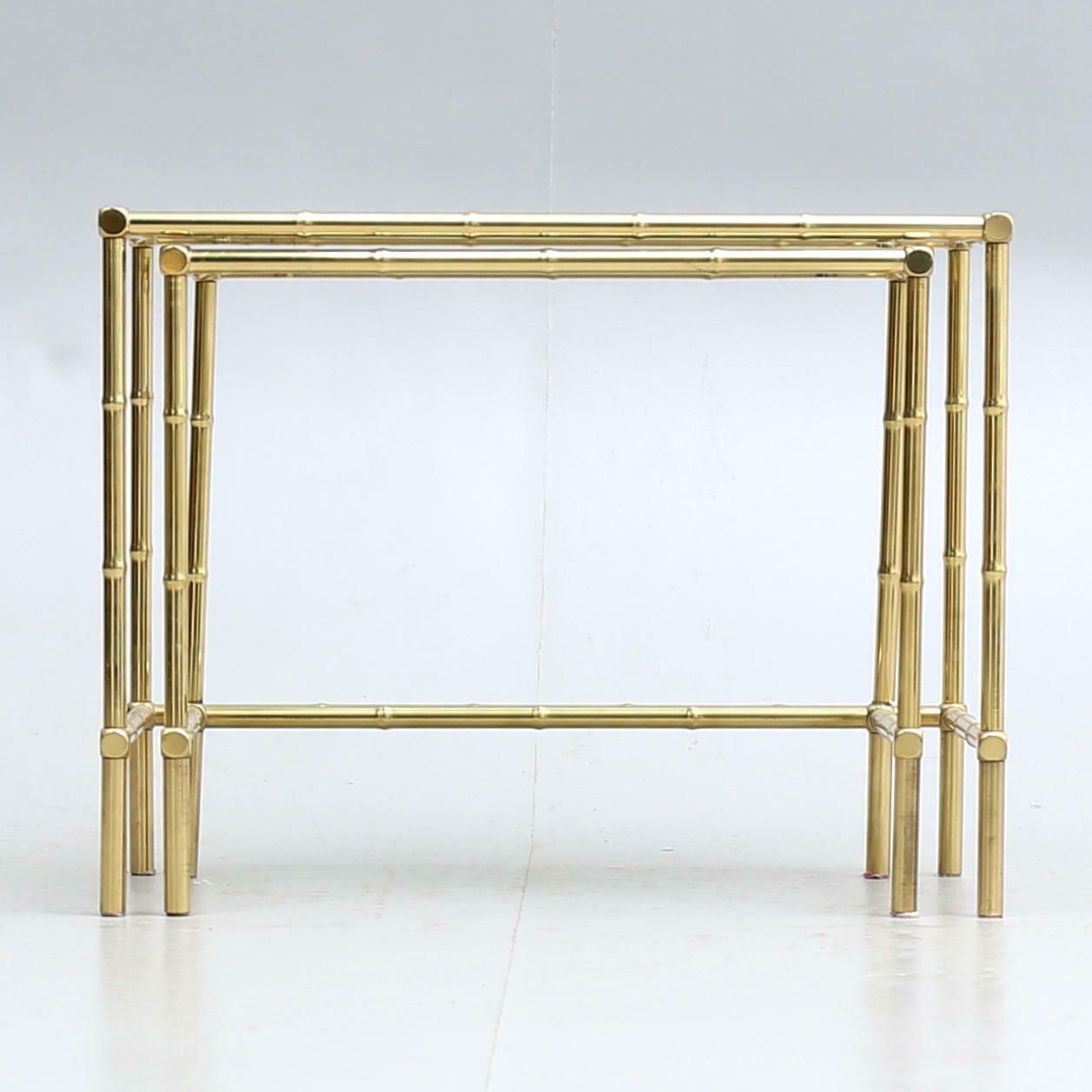 Pair Of Nesting Tables. Brass And Glass, Second Half Of The 20th Century. Italian photo furniture