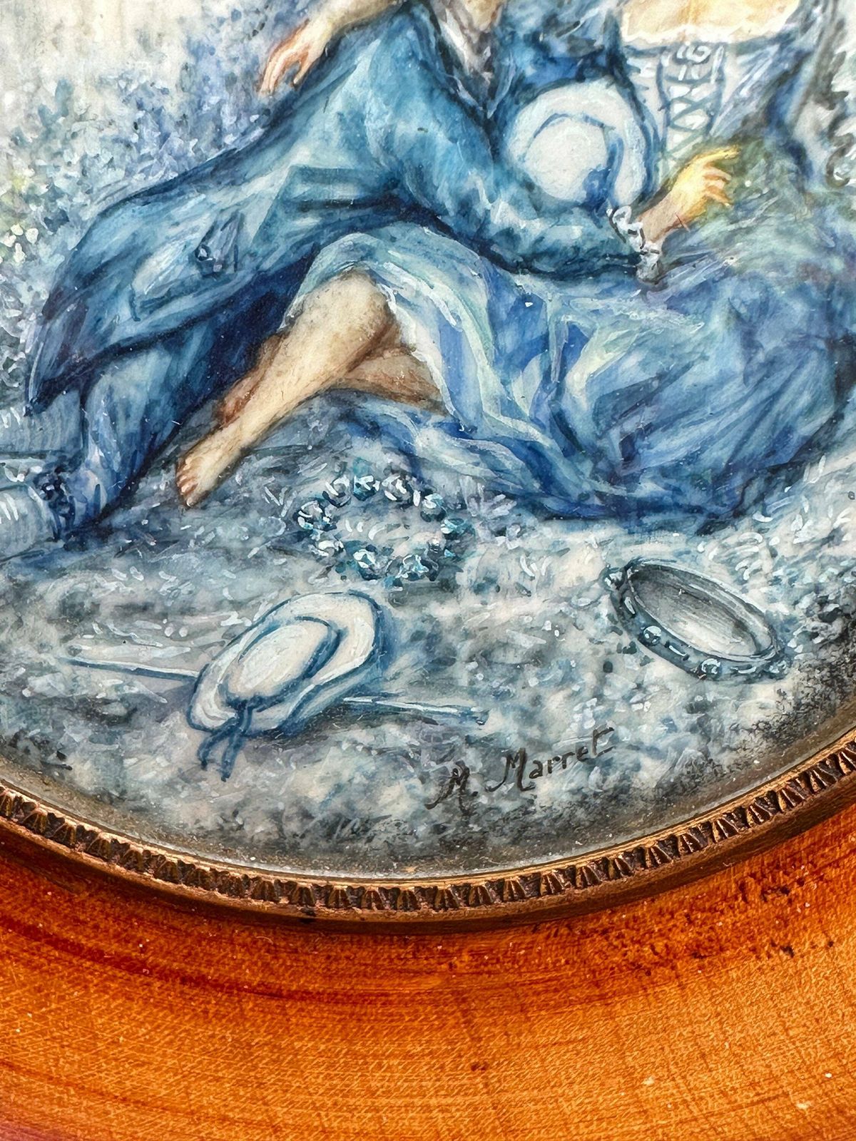 French Antique Miniature Painting Of A Romantic Scene Framed By M Marret photo 249.0