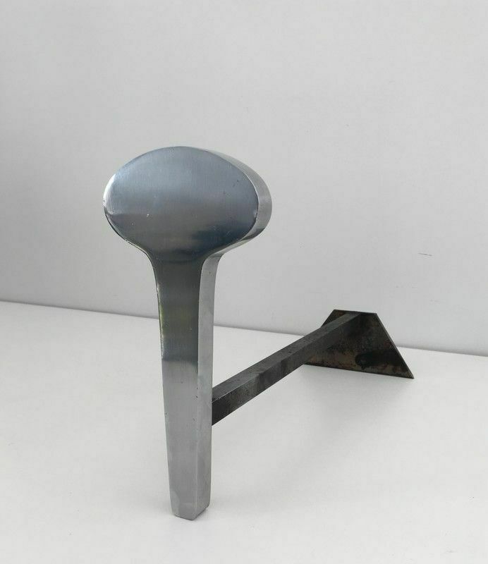 Pair Of Modernist Andirons In Chromed Steel And Wrought Iron photo buy