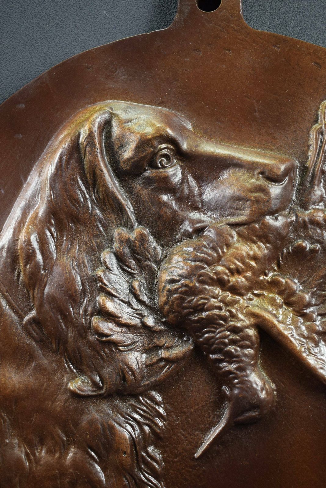 Vintage French Antique Hunting Trophy Medallion Dog photo for sale