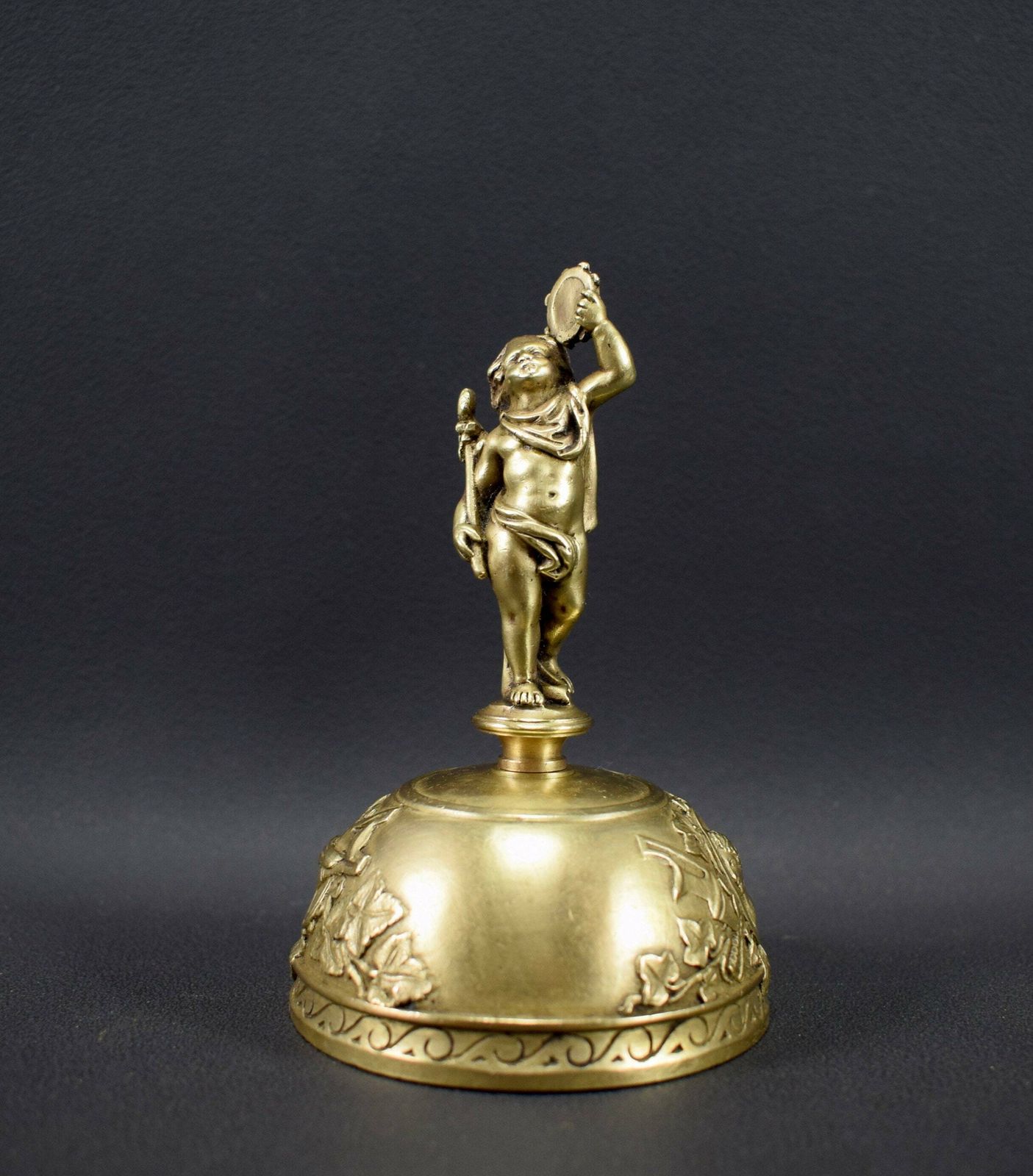 Vintage French Bronze Table Bell Cherubin Musician 19th