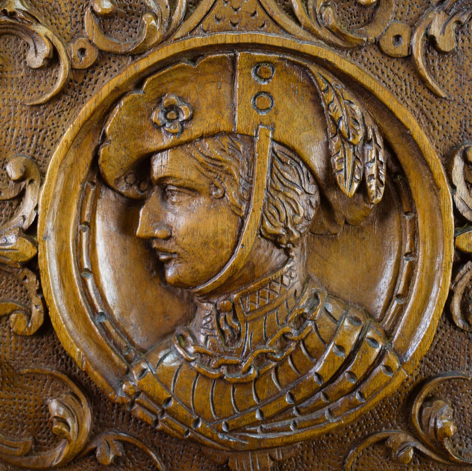19th Antique Gothic Hand Carved Wood Cupboard Door photo for sale