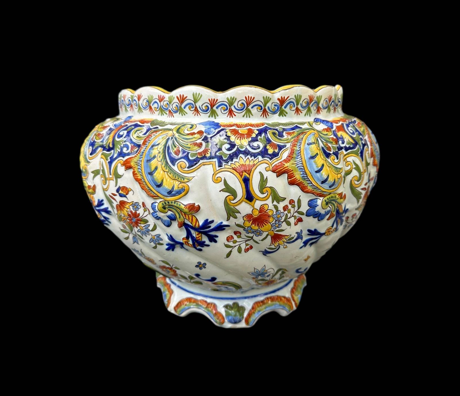 Large Desvres Fourmaintraux Antique French Cache Pot Planter Rouen Decor