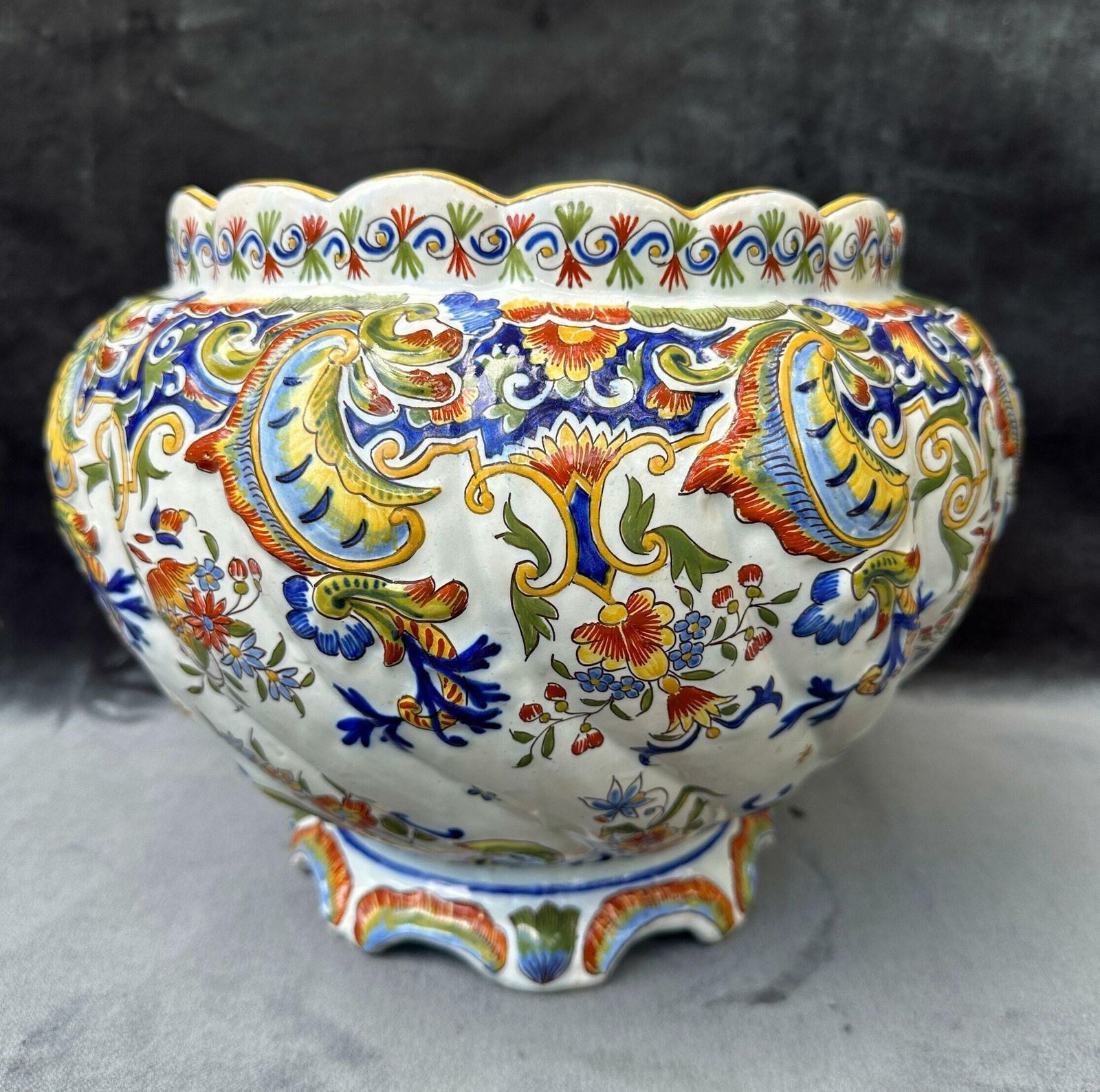 Large Desvres Fourmaintraux Antique French Cache Pot Planter Rouen Decor photo furniture