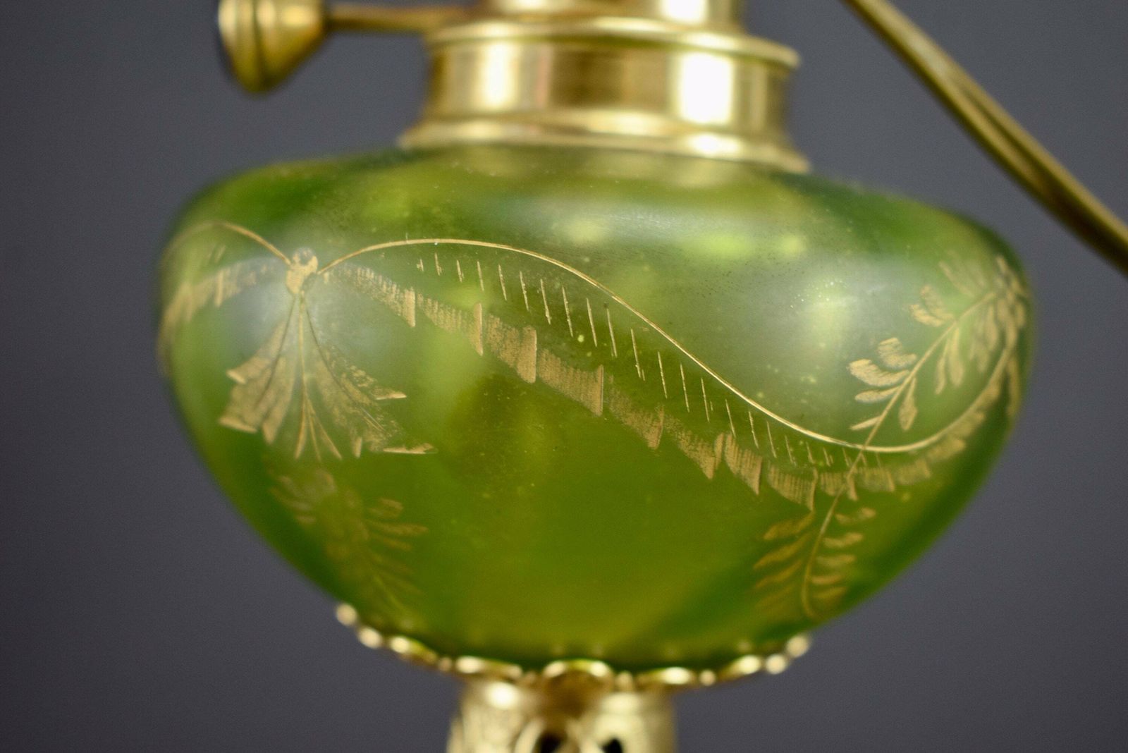 Art Nouveau French Green Glass And Onyx Table Kerosene Lamp Electrified photo for sale