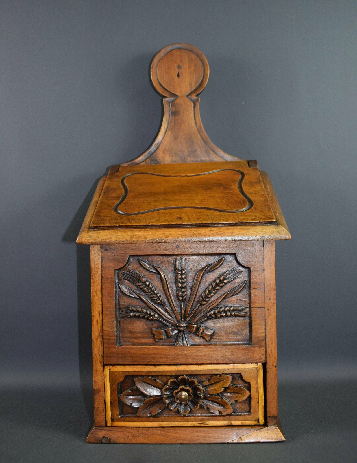 Vintage French Antique Wood "Saliero" Salt Box Provencal 19th