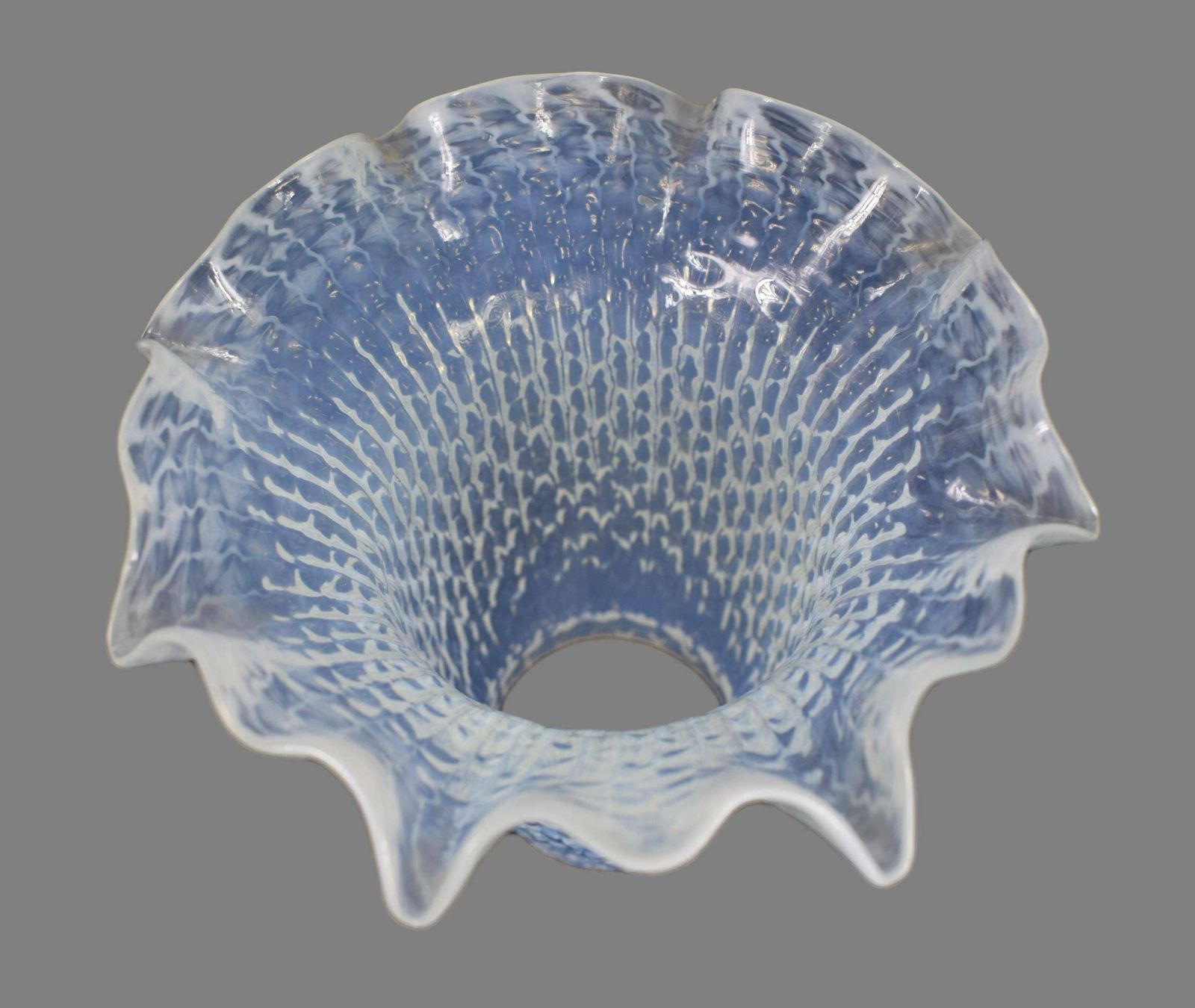 Vintage Antique Blue Glass Oil Lamp Shade Faceted Opalescent Glass Lamp Shade photo 258.0