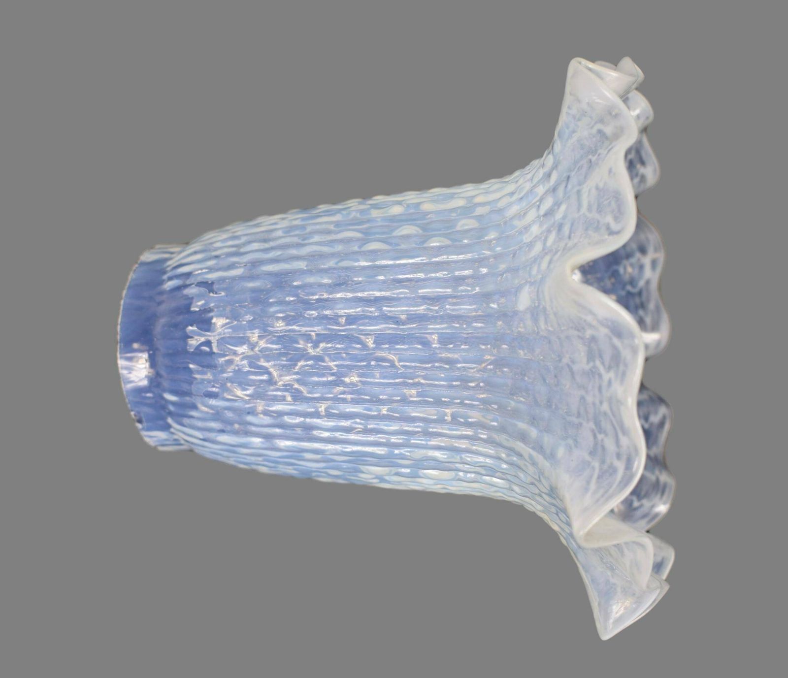 Vintage Antique Blue Glass Oil Lamp Shade Faceted Opalescent Glass Lamp Shade photo vintage