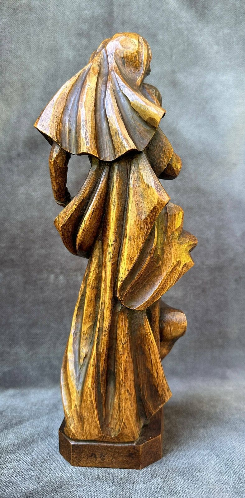 Vintage Spanish Religious Wood Madonna And Child Carved Sculpture By Ouro photo for sale