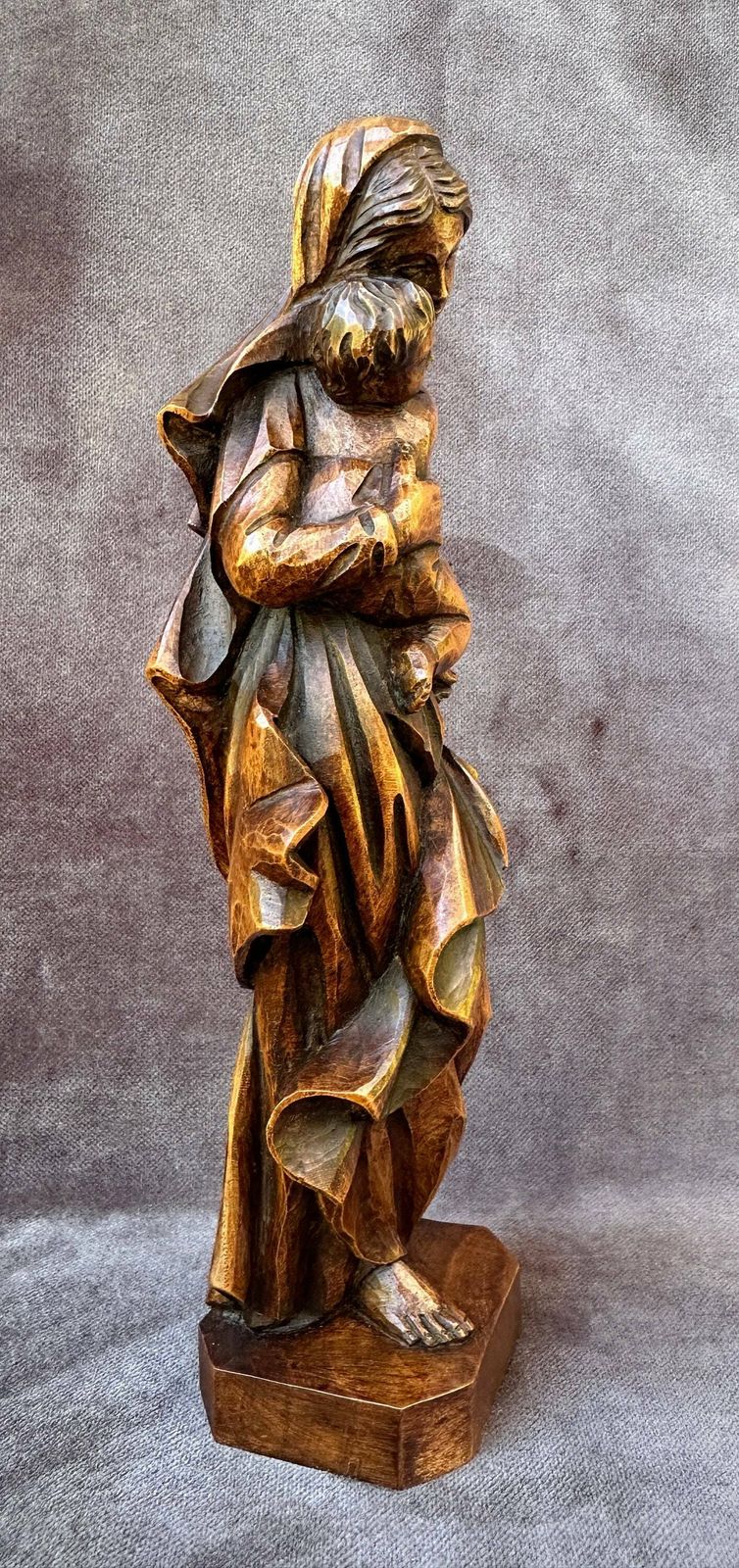 Vintage Spanish Religious Wood Madonna And Child Carved Sculpture By Ouro photo Art