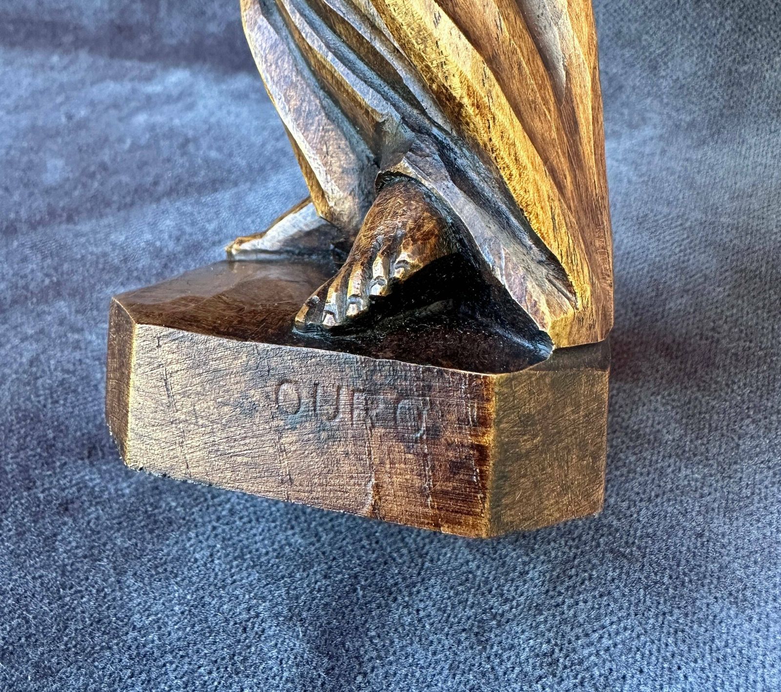 Vintage Spanish Religious Wood Madonna And Child Carved Sculpture By Ouro photo vintage