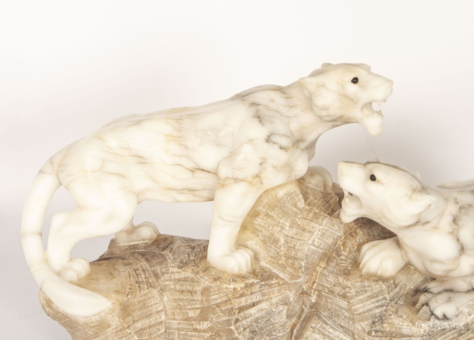 Art Deco Alabaster Sculpture Of A Pair Of Lioness  C1920 photo for sale
