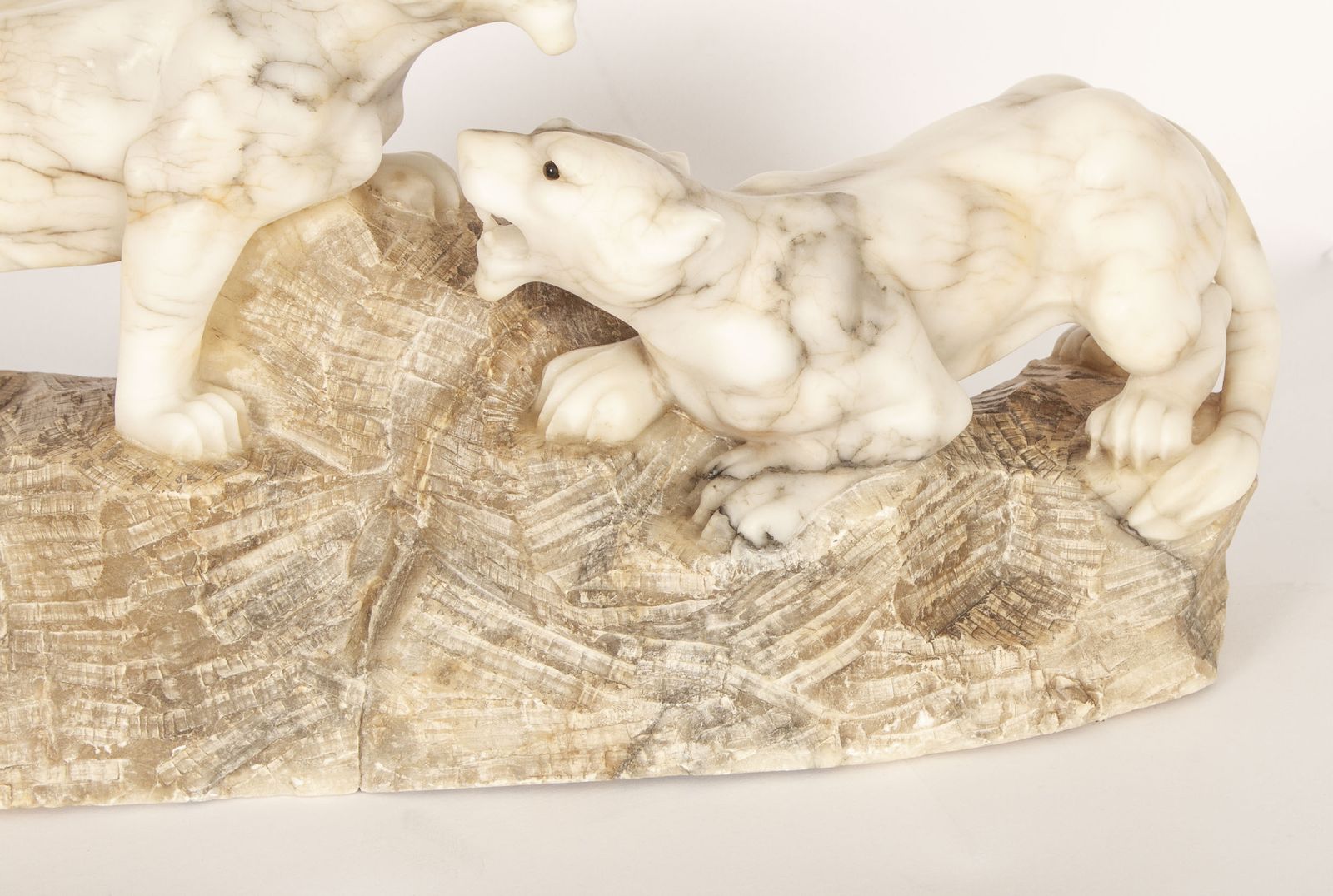 Art Deco Alabaster Sculpture Of A Pair Of Lioness  C1920 photo buy
