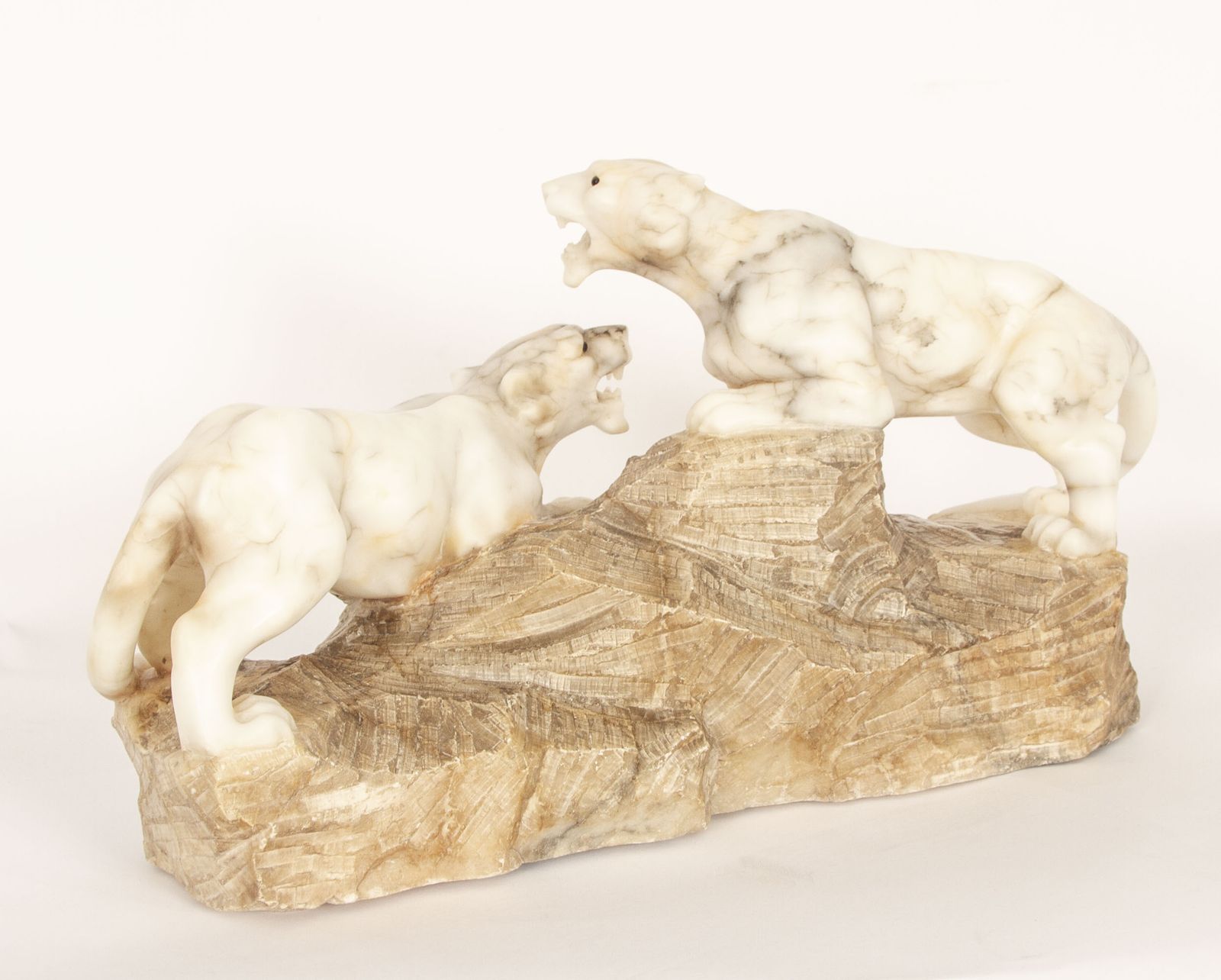 photo buy Art Deco Alabaster Sculpture Of A Pair Of Lioness  C1920