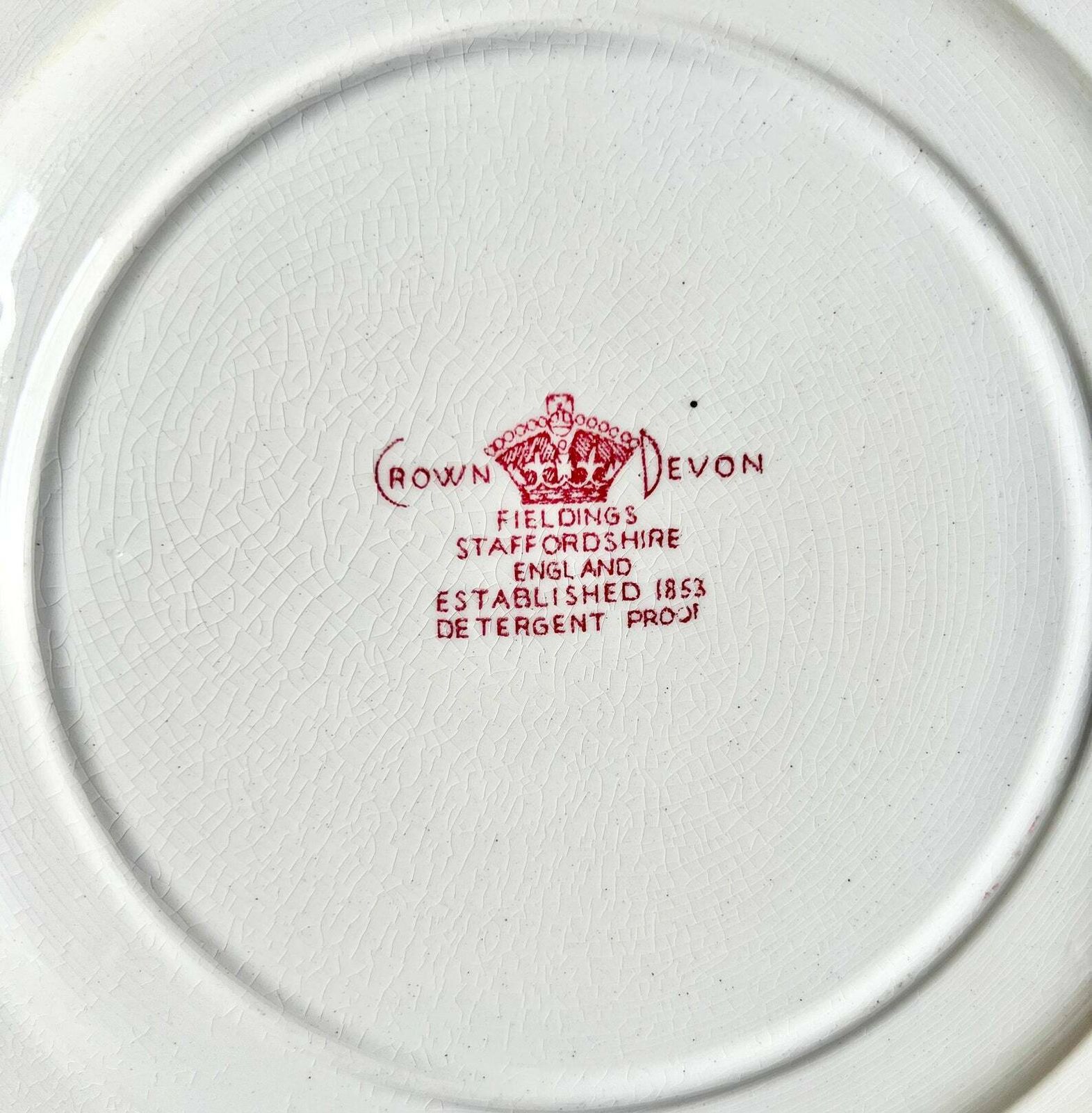 photo for sale Crown Devon Fieldings Plates Red Transferware Flowers Embossed Creamware Rare Dining Set Victorian Style Square Pink Transfer Naturalist