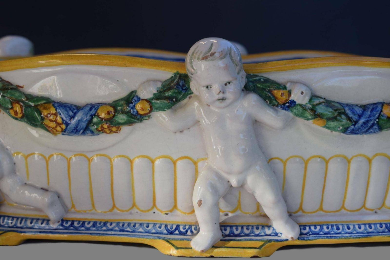 Antique Italian Majolica White Yellow Putto Jardiniere Della Robia Style photo Home Decor