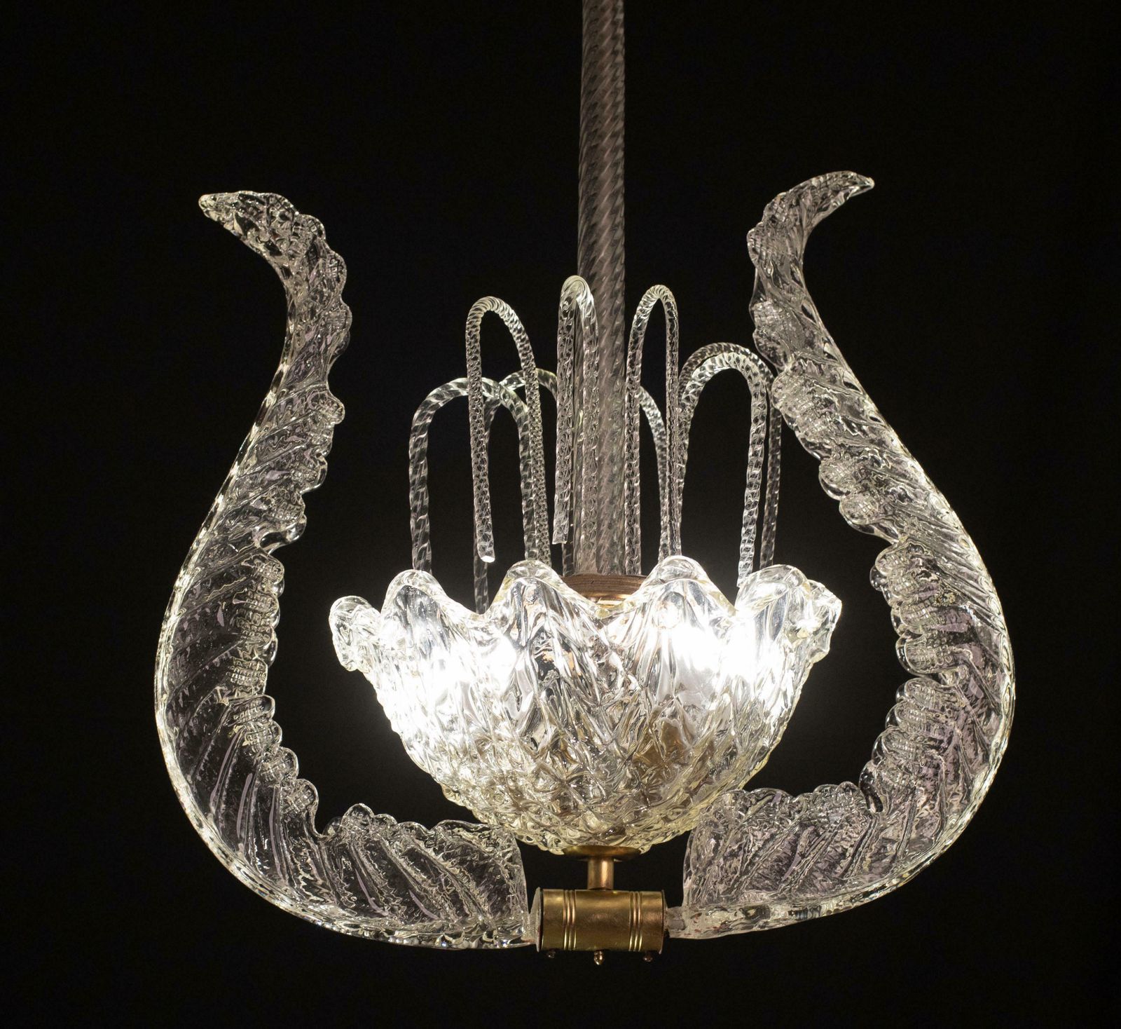 Set Of 2 Art Decò Fountain Chandelier By Barovier E Toso, Murano Glass, 1940 photo for sale