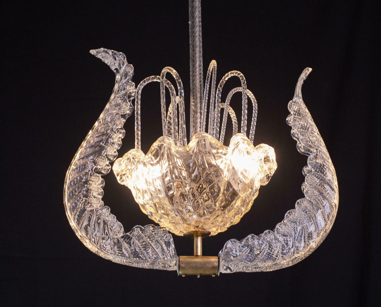 photo for sale Set Of 2 Art Decò Fountain Chandelier By Barovier E Toso, Murano Glass, 1940