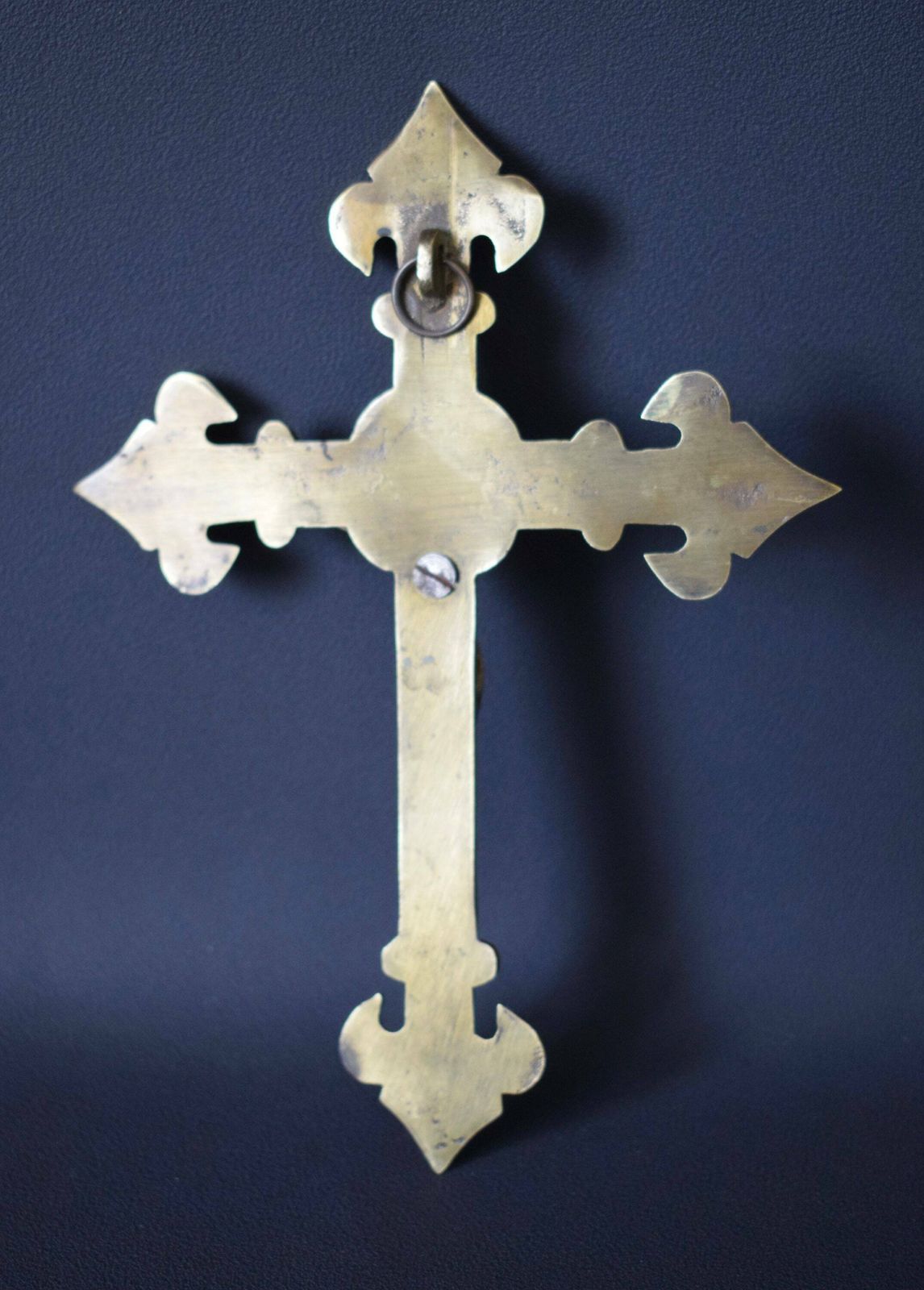 French Antique Bronze And Brass Fleur De Lis Wall Cross Crucifix photo buy